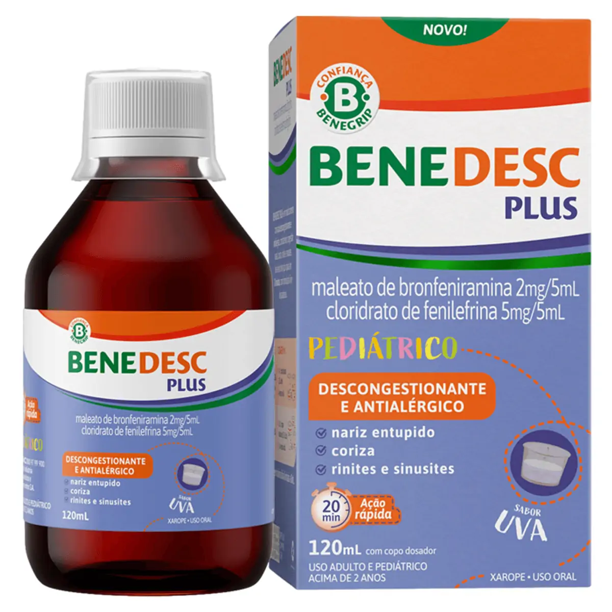 Benedesc Plus 2mg/5ml Uva Caixa 120ml Xarope Copo Dosador
