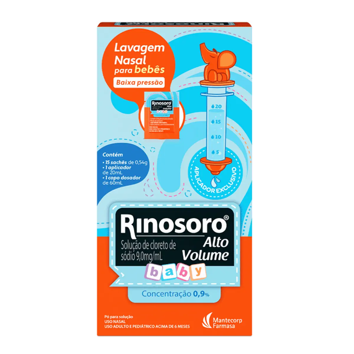Cloreto De Sódio Rinosoro Alto Volume Baby Caixa 15 Sachês Pó Para Solução Aplicador Copo Dosador