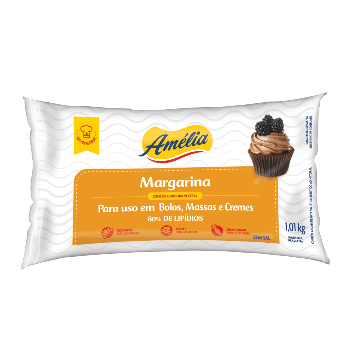 Margarina Sem Sal Uso Em Bolos, Massas E Cremes Amélia Pacote 1,01kg