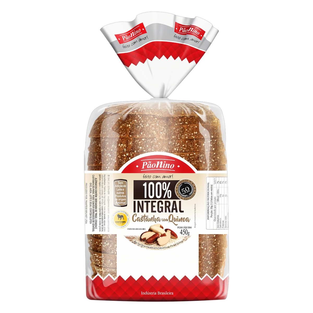 Pão Broa Integral Castanha Com Quinoa Pão Nino Pacote 450g