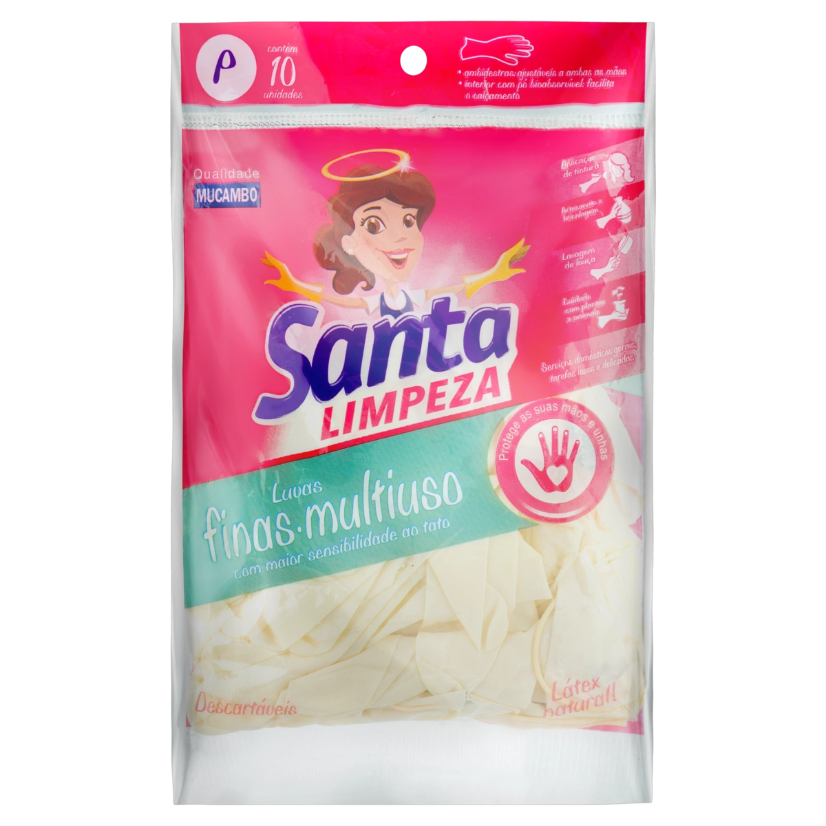 Luva Fina Descartável Multiuso Mucambo Santa Limpeza P 10 Unidades