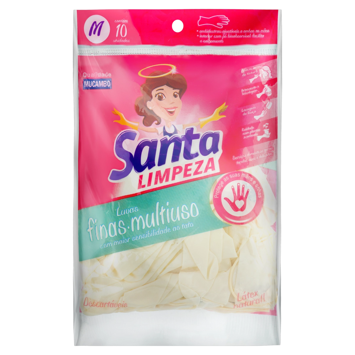 Luva Fina Descartável Multiuso Mucambo Santa Limpeza M 10 Unidades