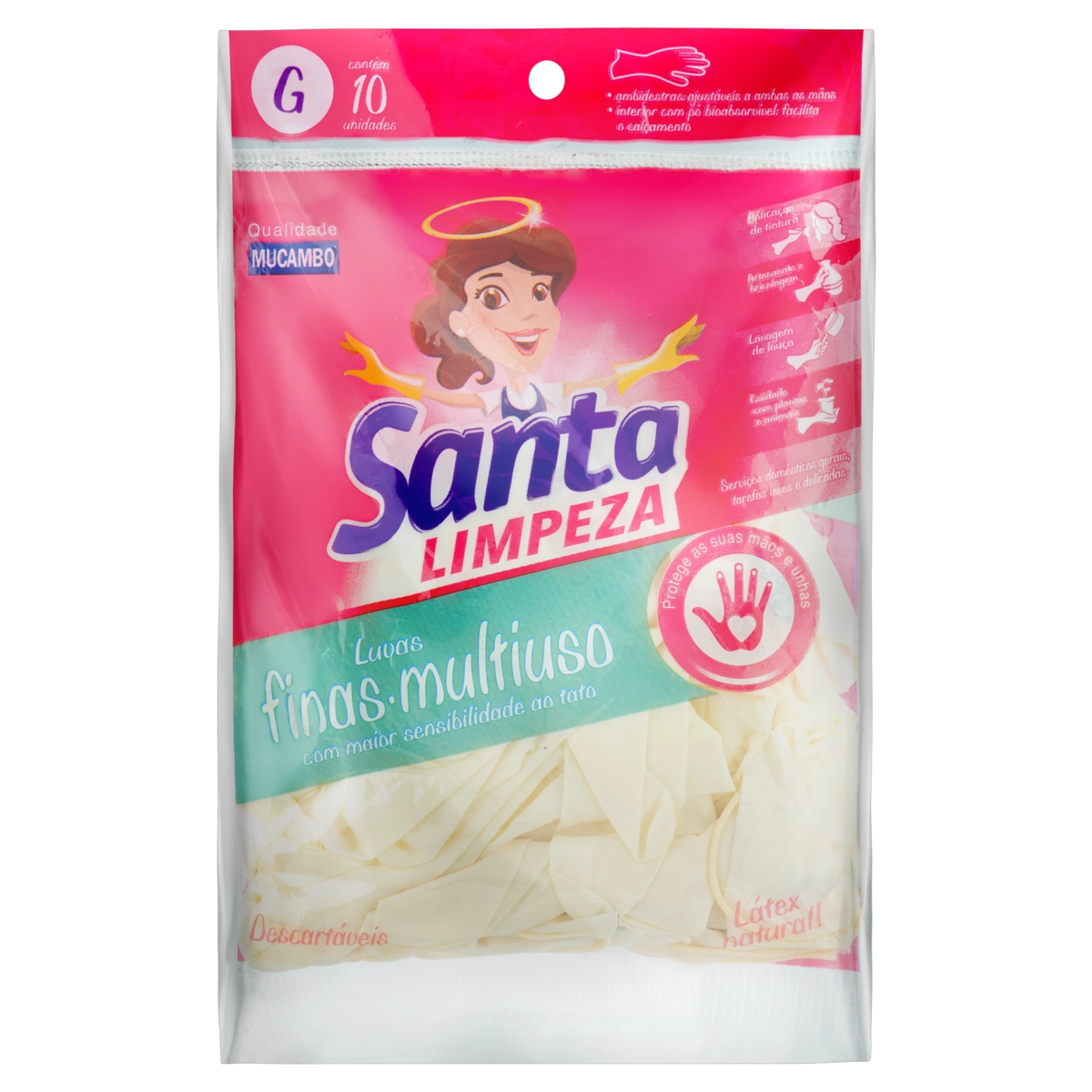 Luva Fina Descartável Multiuso Mucambo Santa Limpeza G 10 Unidades