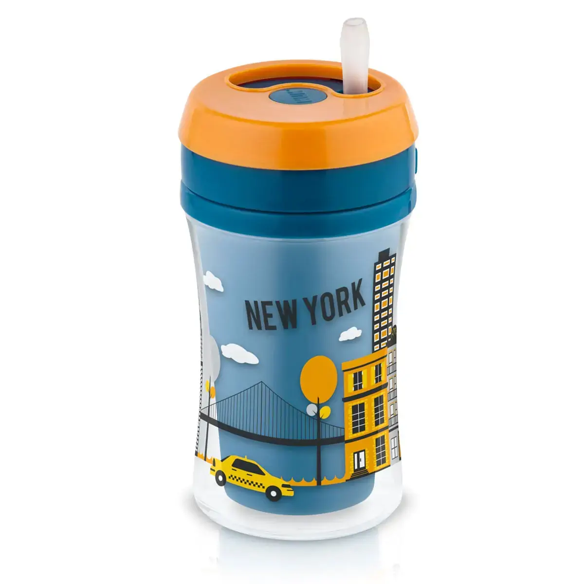 Copo com Canudo - 270Ml - Fun - Boys - Azul e Laranja - NUK