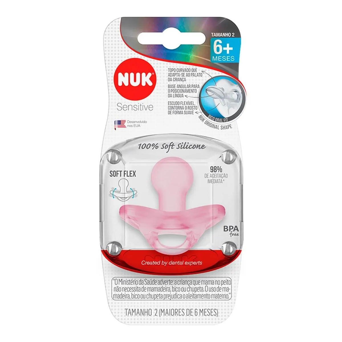 Chupeta Nuk Sensitive Soft Rosa Tamanho 2