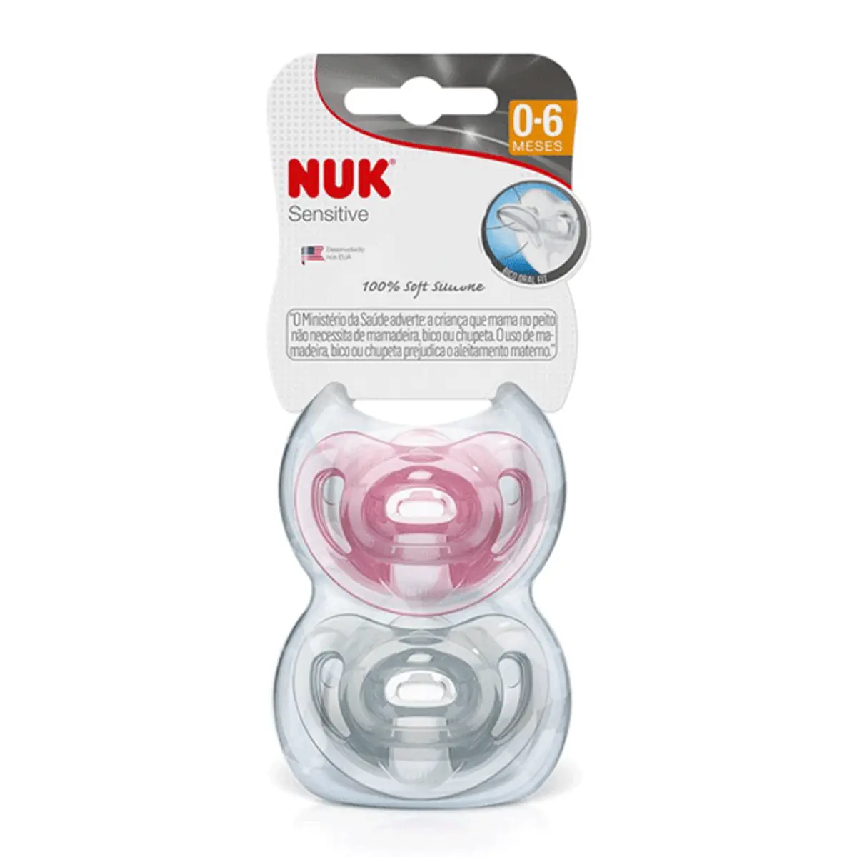 Kit 2 Chupetas Sensitive Soft 100% Silicone Rosa/Roxo - NUK - 1