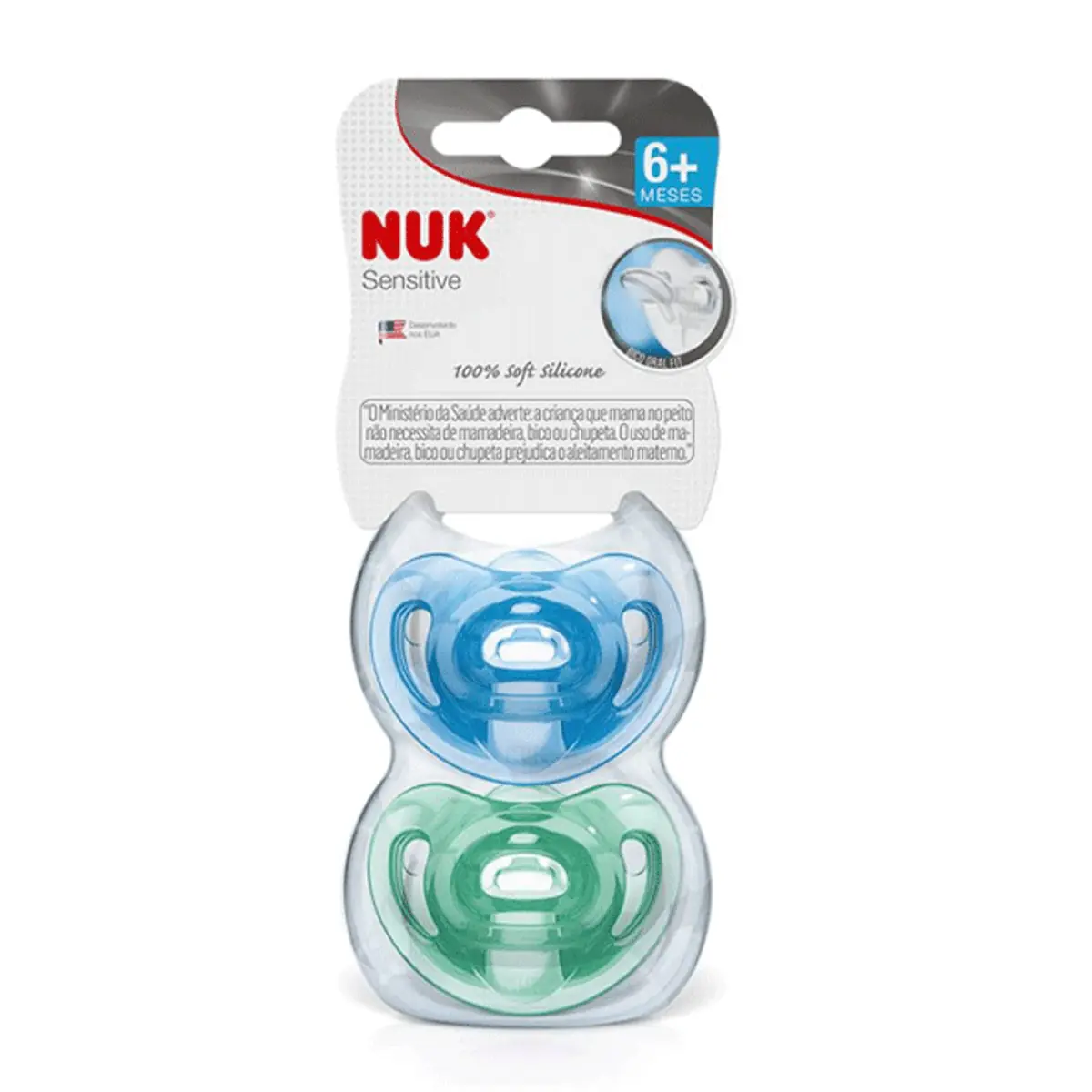 Kit 2 Chupetas Sensitive Soft 100% Silicone Azul/verde - Nuk - 2