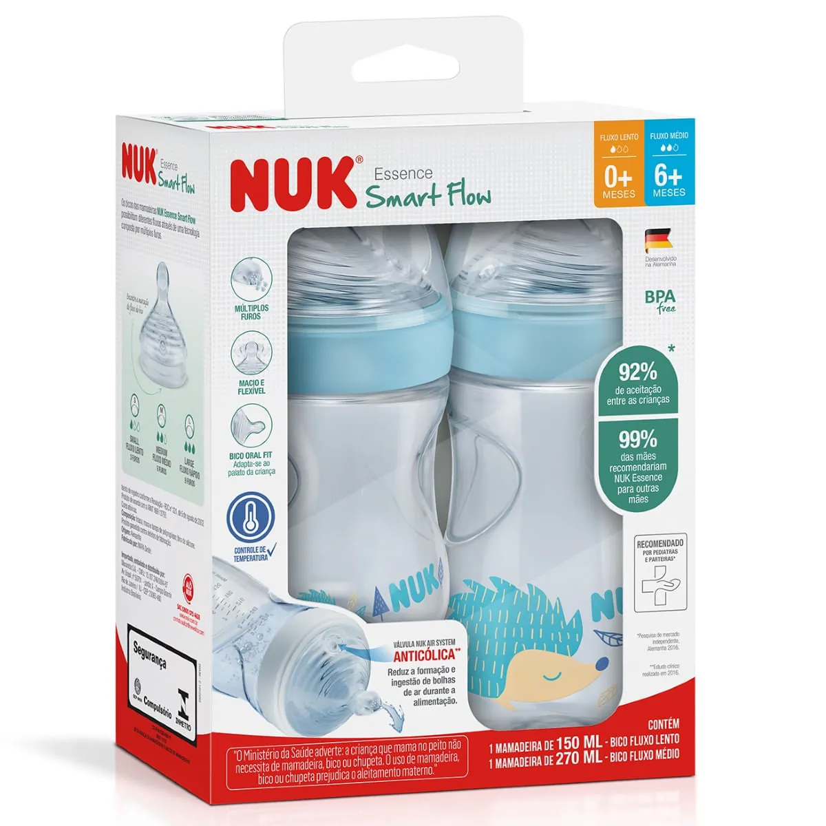 Kit 2 Mamadeiras Smart Flow 150/270ml Azul Essence NUK