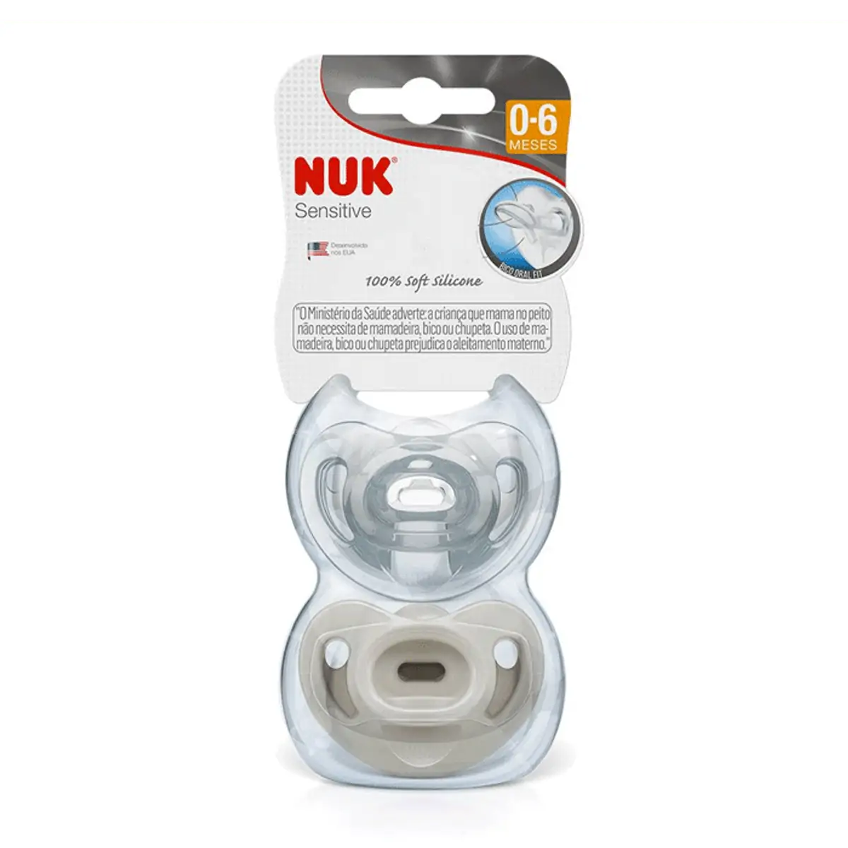 Kit 2 Chupetas 100% Silicone Sensitive Soft Fashion - NUK - 0 à 6 Meses - Neutra