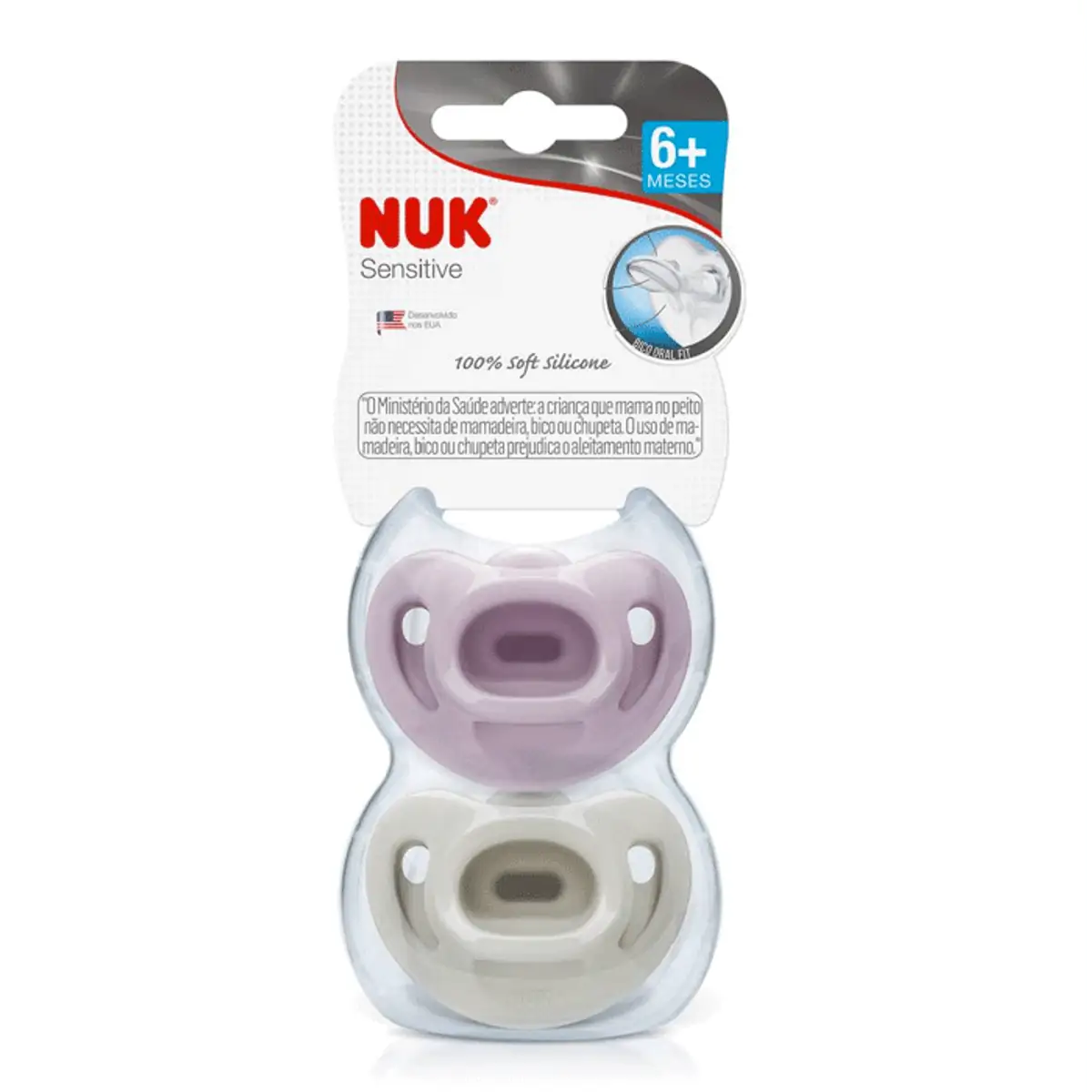 Kit 2 Chupetas 100% Silicone Sensitive Soft Fashion - NUK - 6+ Meses - Rosa