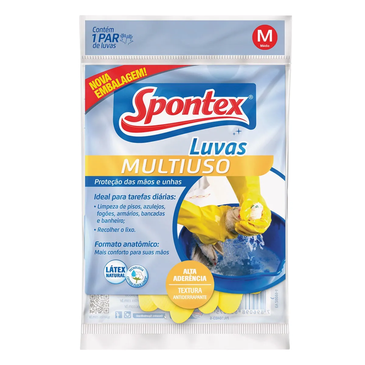 Luva de Multiuso Látex Natural Punho 31cm Tamanho M Spontex
