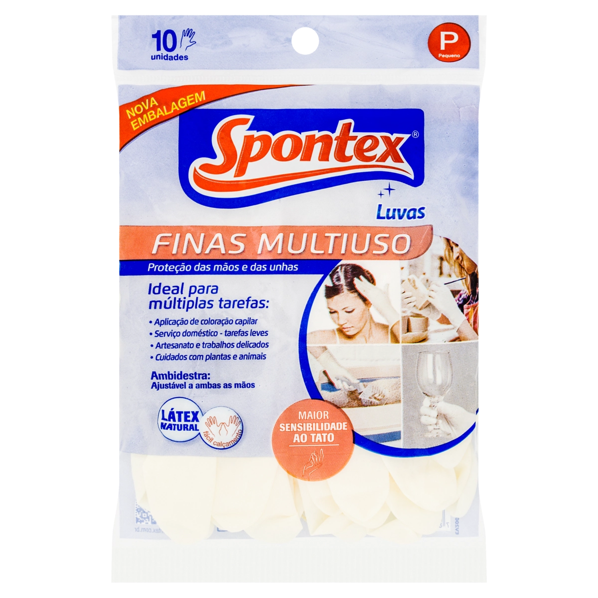 Luva Multiuso Branca Fina Spontex P 10 Unidades