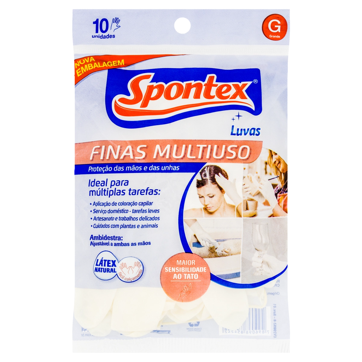 Luva Multiuso Branca Fina Spontex G 10 Unidades