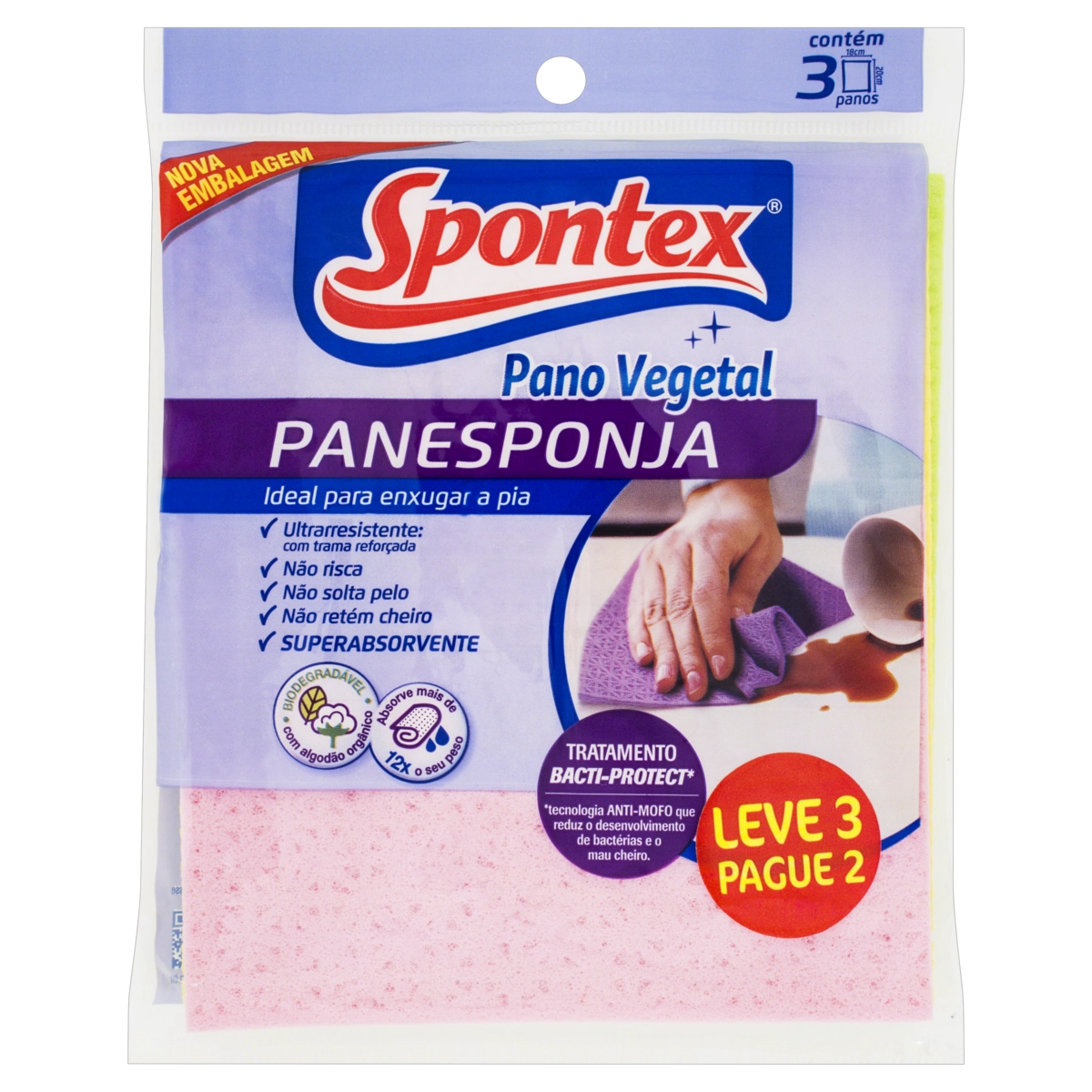 Panesponja Cores SPONTEX 18cm x 20cm Leve 3 e Pague 2