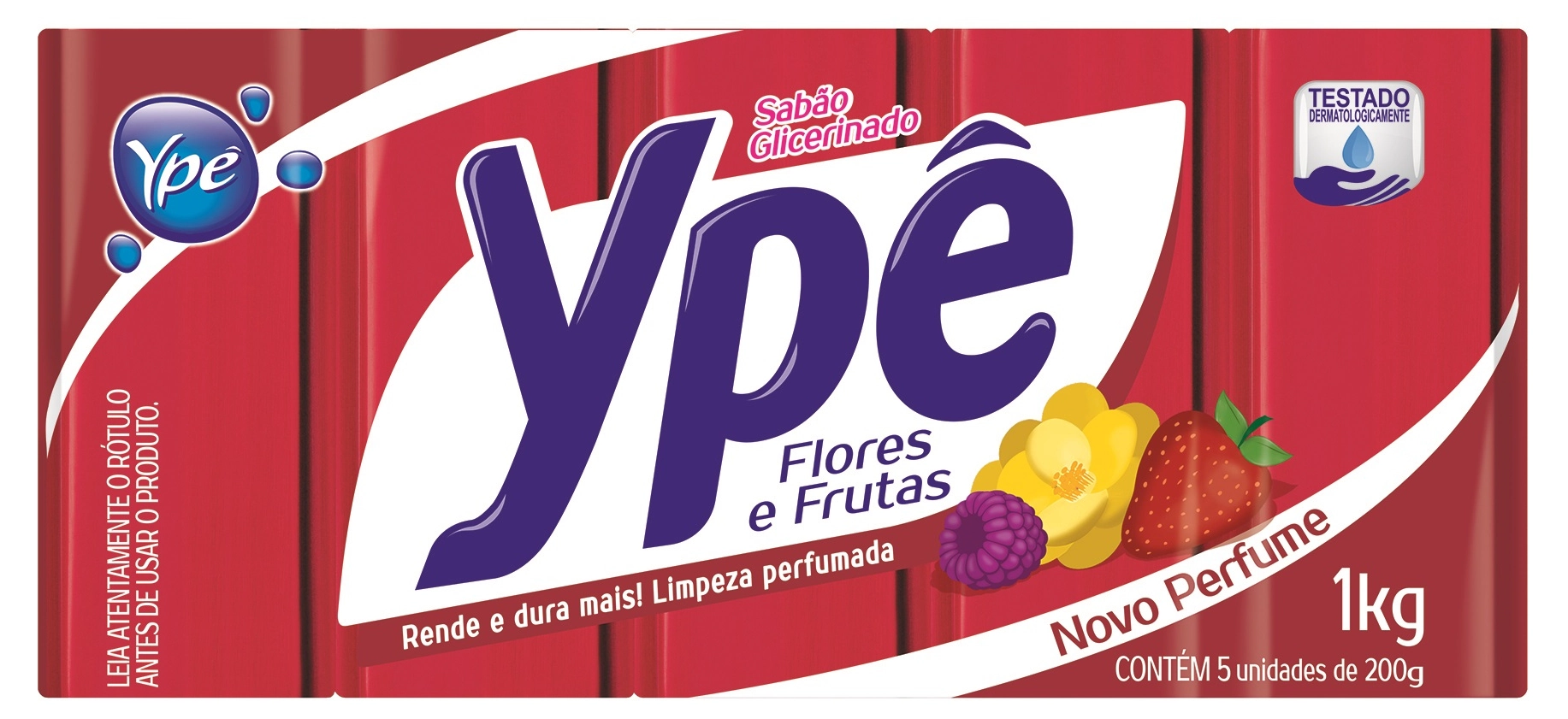 Sabão Barra Glicerinado Flores E Frutas Ypê Pacote 1kg 5 Unidades