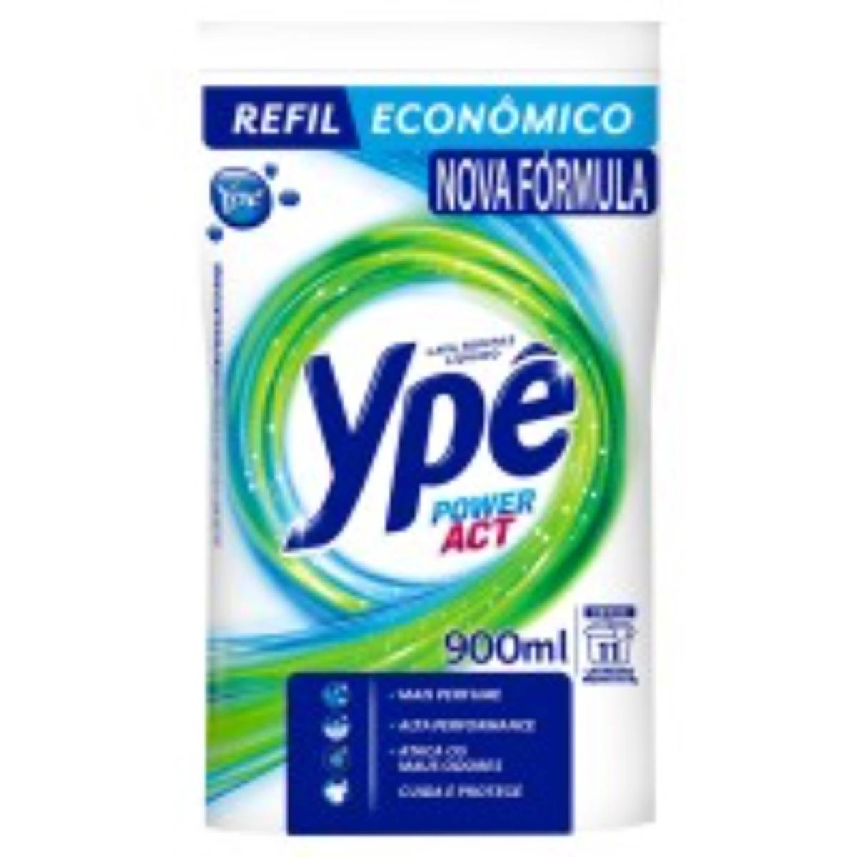 Lava Roupas Líquido Ypê Power Act Pouch 900ml Refil Econômico