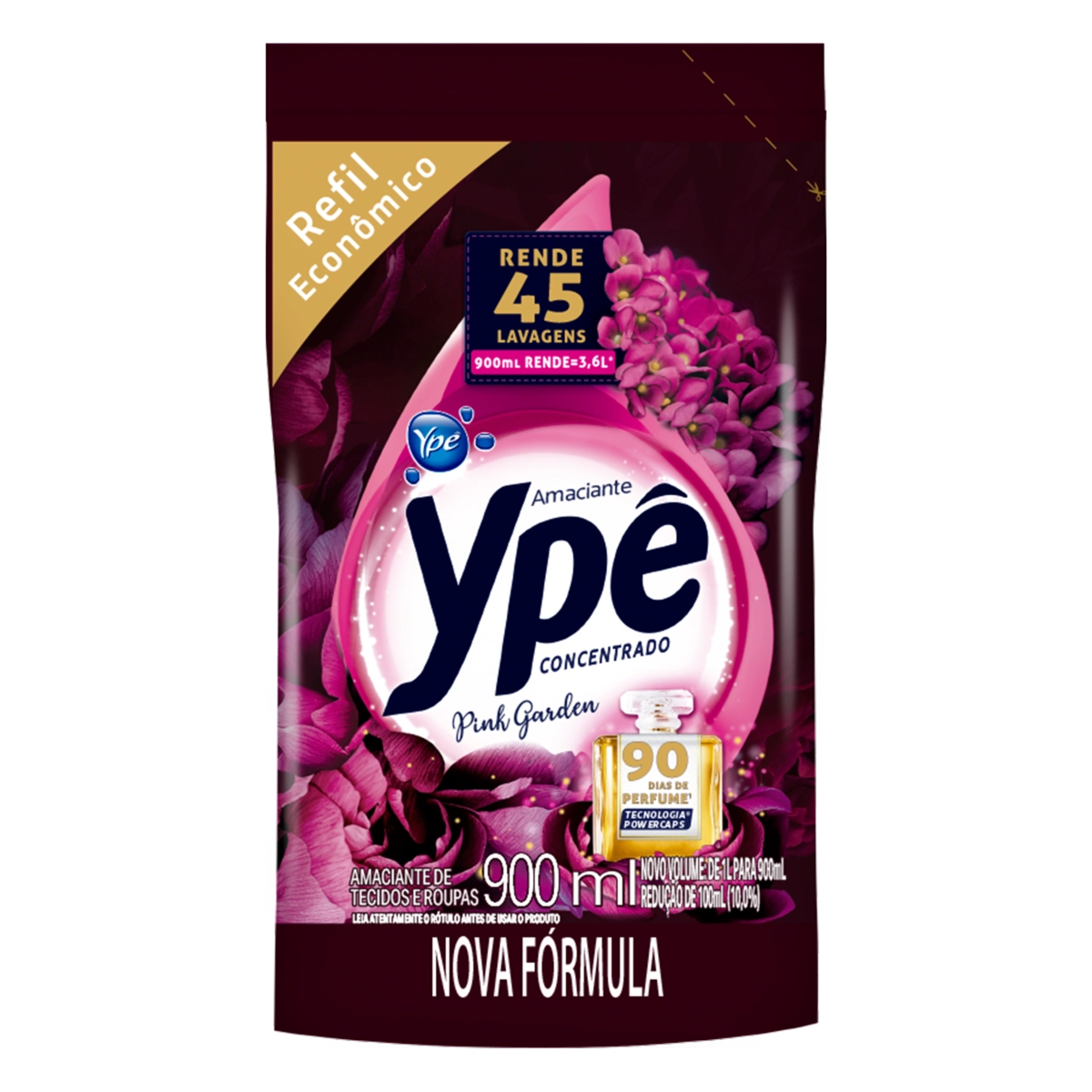 Amaciante de Roupa Concentrado Pink Garden Ypê Pouch 900ml Refil Econômico