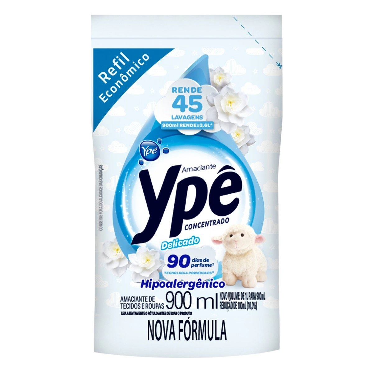 Amaciante de Roupa Concentrado Delicado Ypê Pouch 900ml Refil Econômico