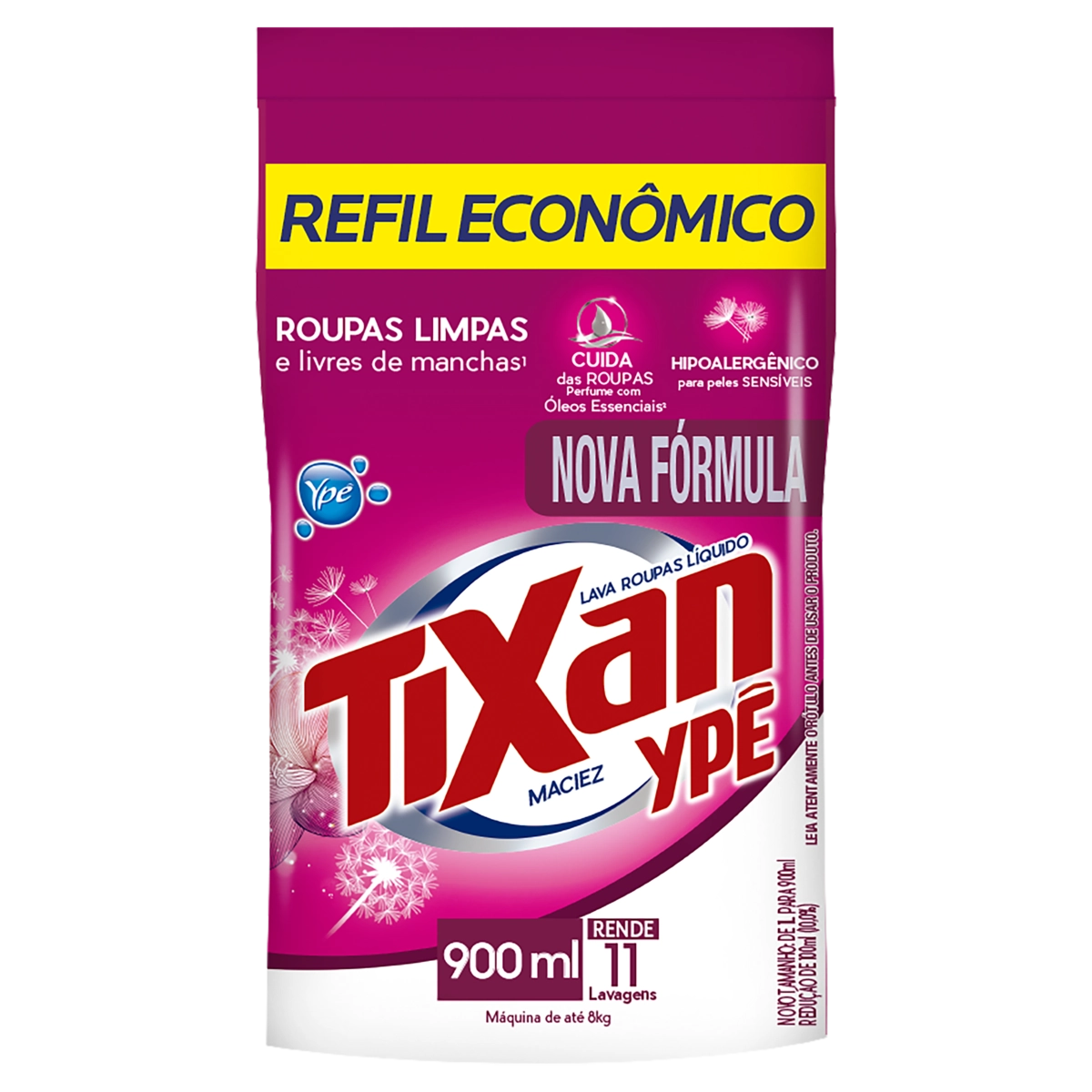 Lava-Roupas Líquido Maciez Tixan Ypê Pouch 900ml Refil Econômico