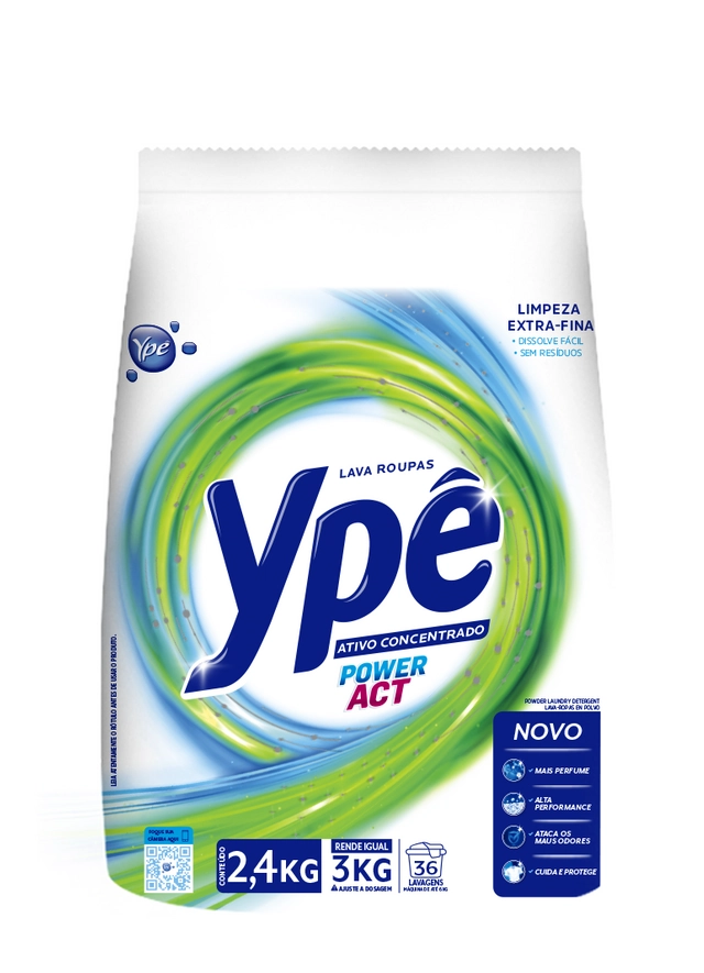 Lava Roupas Pó Concentrado Ypê Power Act Pacote 2,4kg