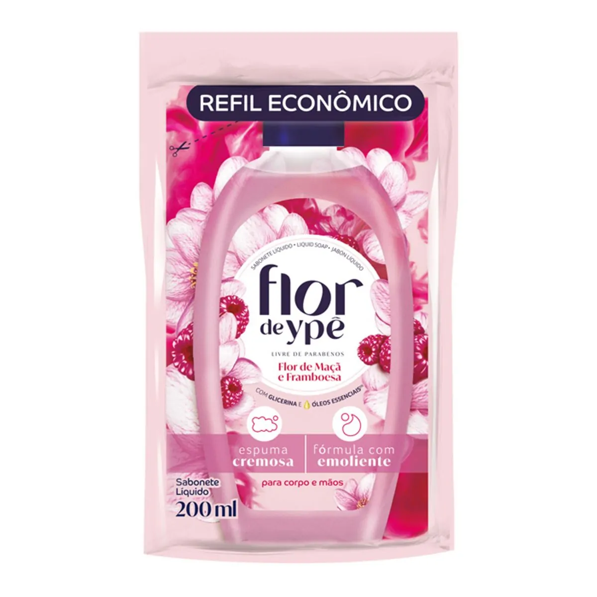Sabonete Líquido Flor de Maçã e Framboesa Flor de Ypê Sachê 200ml Refil Econômico