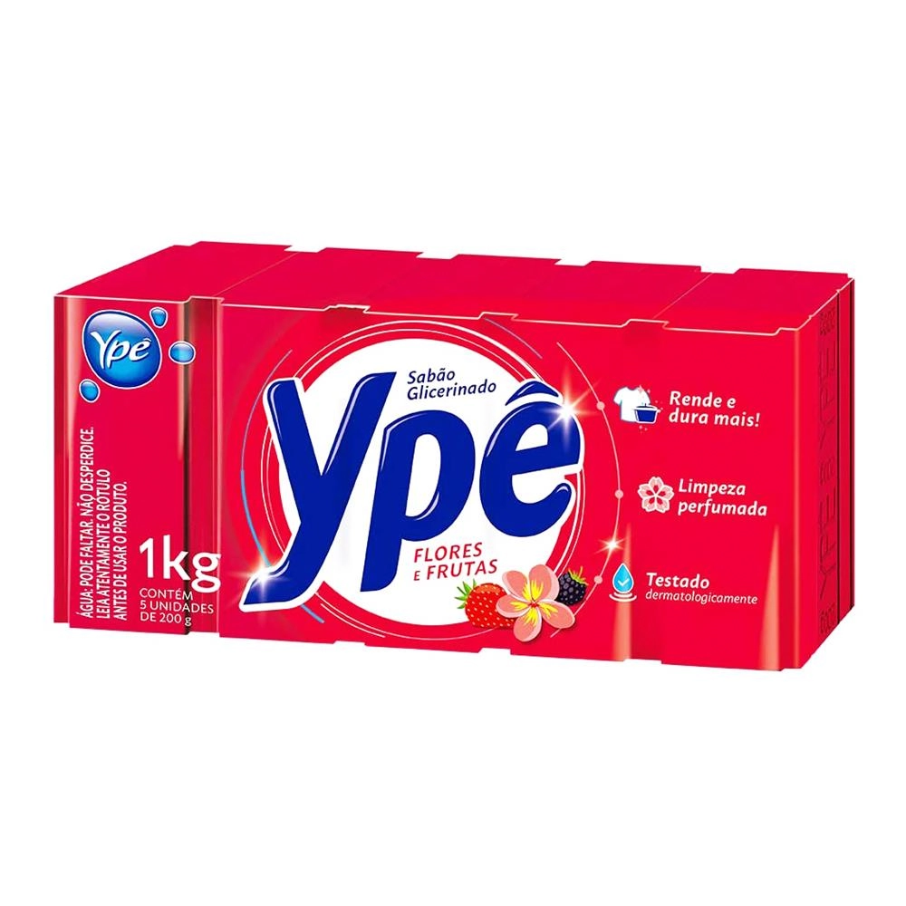 Sabão Barra Glicerinado Flores E Frutas Ypê Pacote 900g 5 Unidades