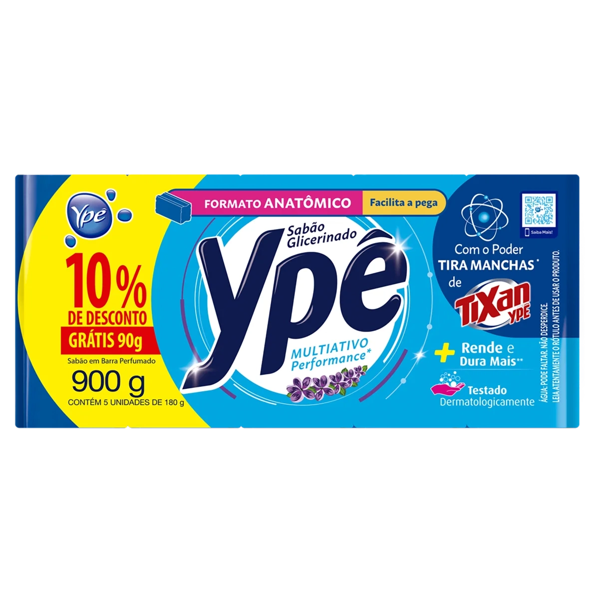 Sabão Barra Glicerinado Ypê Multiativo Pacote 900g 5 Unidades Grátis 10 De Desconto