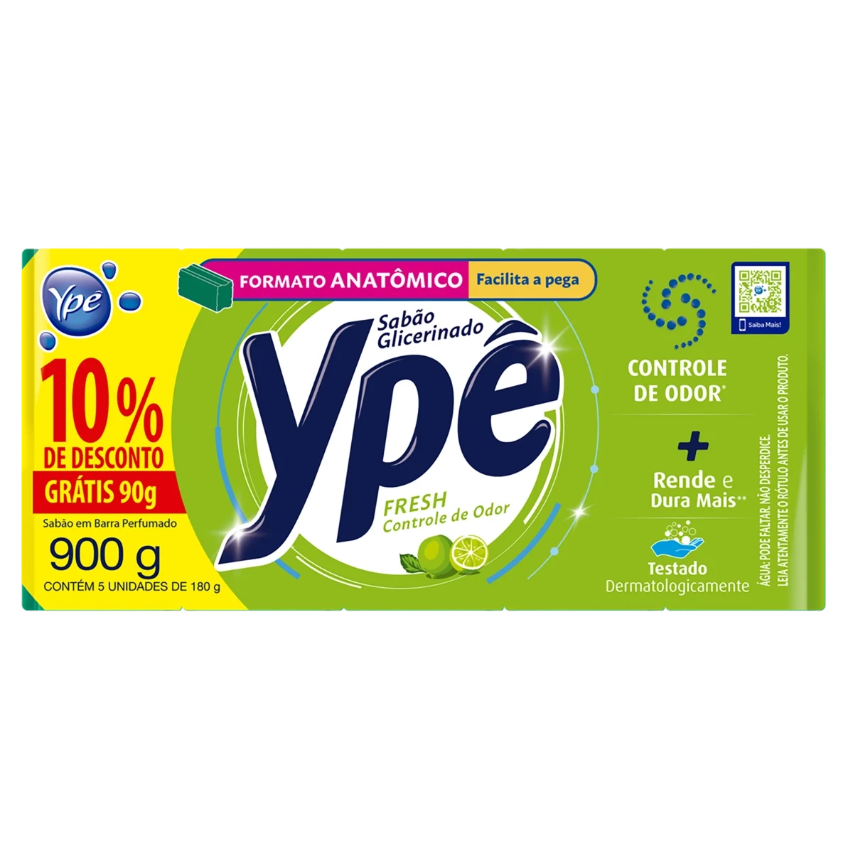 Sabão Barra Glicerinado Fresh Ypê Pacote 900g 5 Unidades Grátis 10 De Desconto