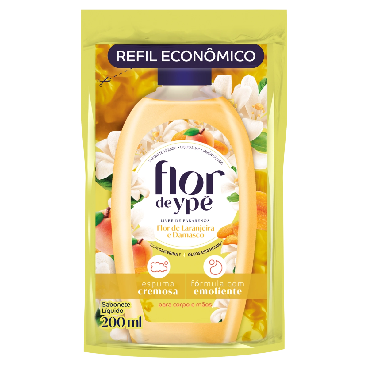 Sabonete Líquido Flor De Laranjeira E Damasco Flor De Ypê Sachê 200ml Refil Econômico