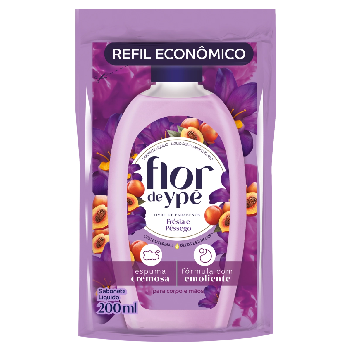 Sabonete Líquido Frésia E Pêssego Flor De Ypê Sachê 200ml Refil Econômico