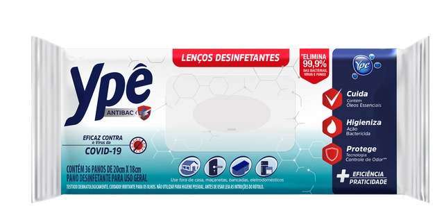 Lenço Umedecido Desinfetante Ypê Antibac Pacote 36 Unidades