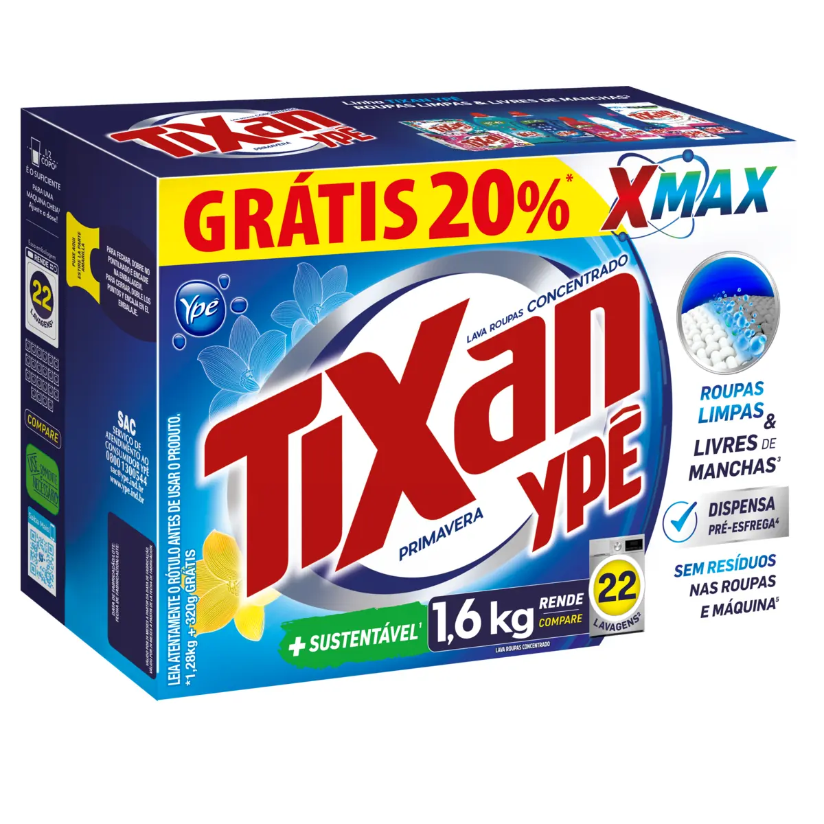 Lava Roupas Pó Concentrado Primavera Tixan Ypê Caixa 1,6kg Grátis 20