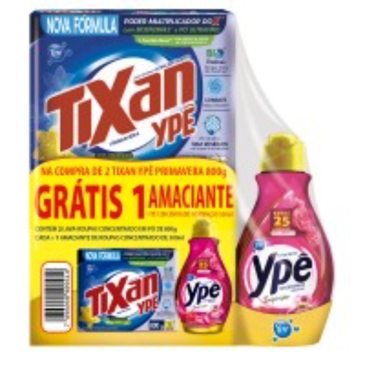 Kit 2 Lava Roupas Pó Concentrado Primavera Tixan Ypê 800g Cada Grátis Amaciante De Roupa Concentrado