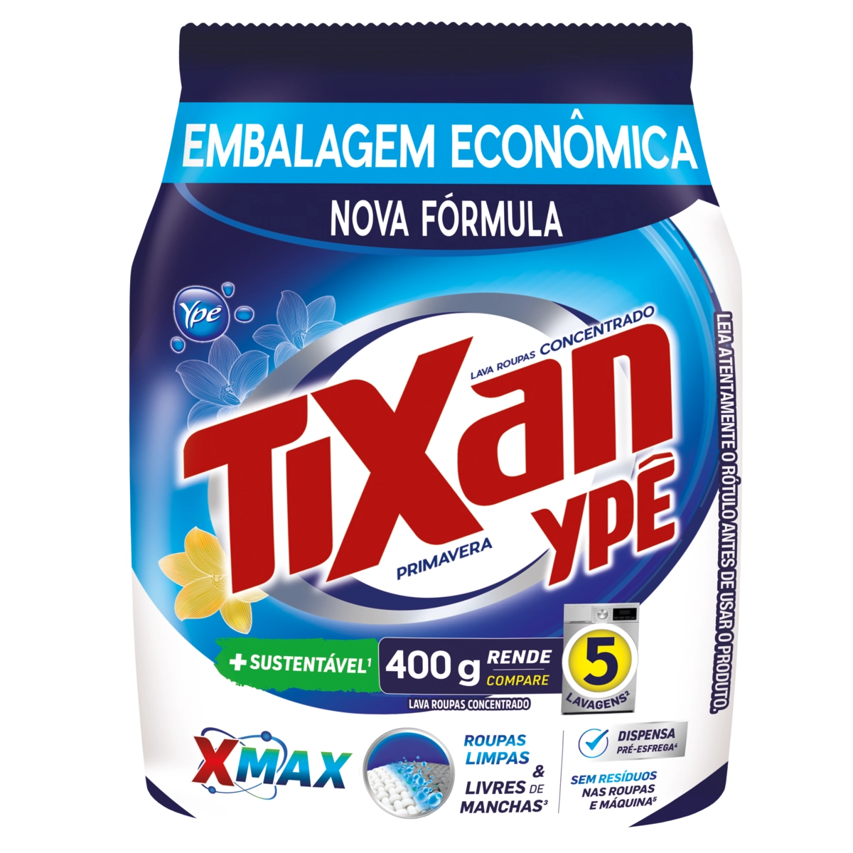 Lava Roupas Pó Concentrado Primavera Tixan Ypê Pacote 400g Embalagem Econômica