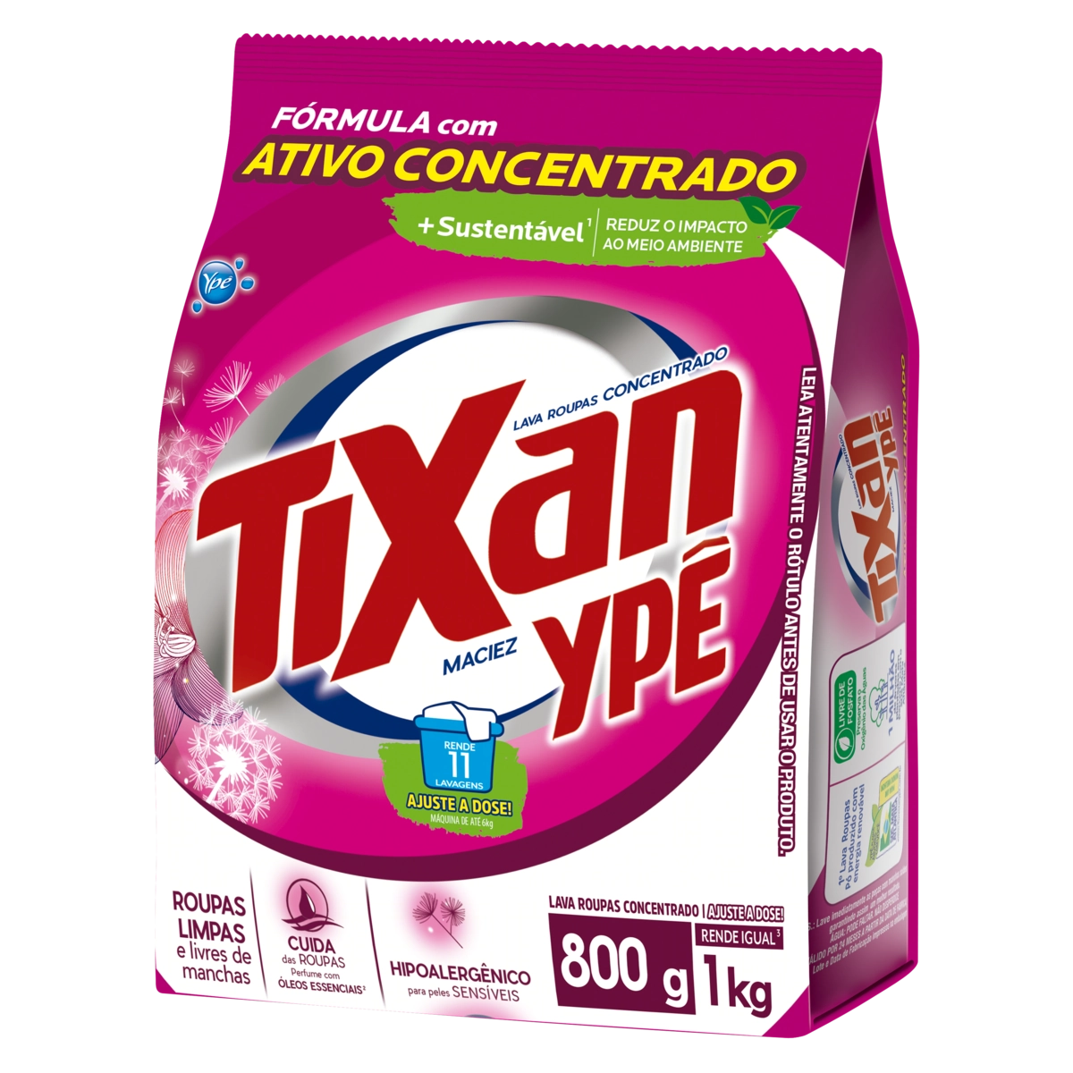 Lava Roupas Pó Concentrado Maciez Tixan Ypê Pacote 800g Embalagem Econômica