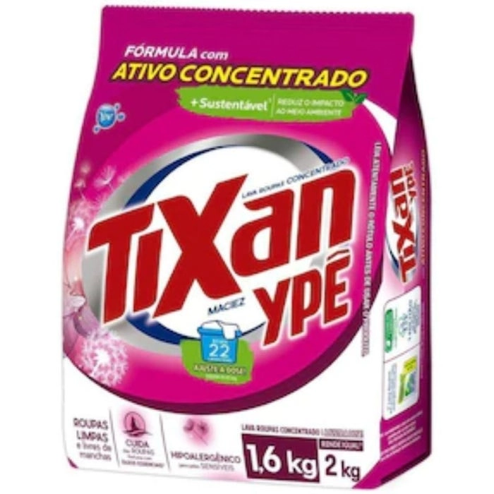 Lava Roupas Pó Concentrado Maciez Tixan Ypê Pacote 1,6kg Embalagem Econômica