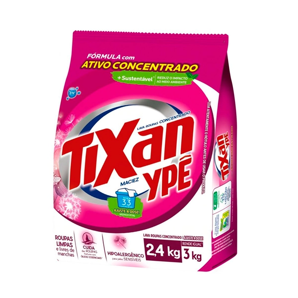 Lava-Roupas Pó Concentrado Maciez Tixan Ypê Pacote 2,4kg