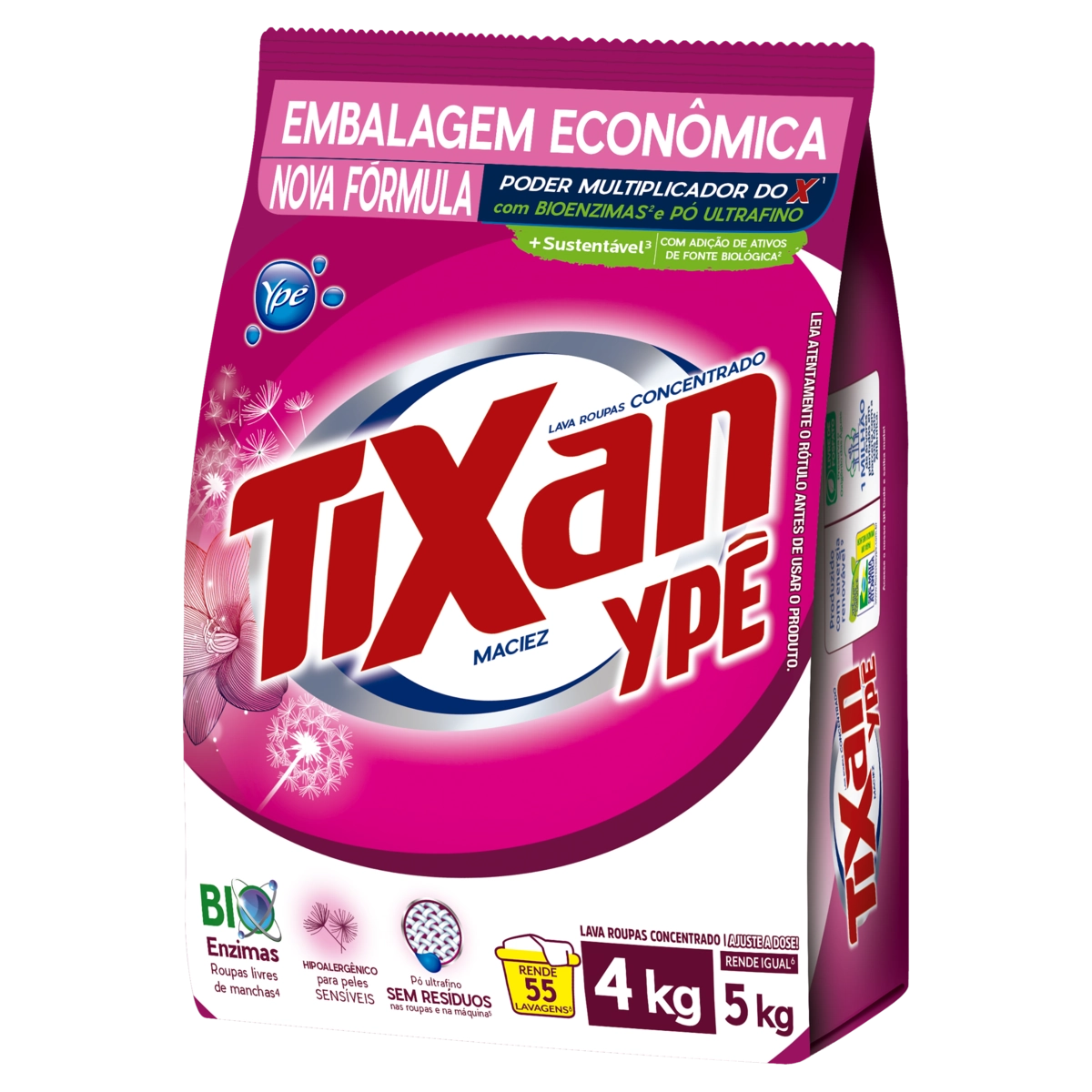 Lava Roupas Pó Concentrado Maciez Tixan Ypê Pacote 4kg Embalagem Econômica