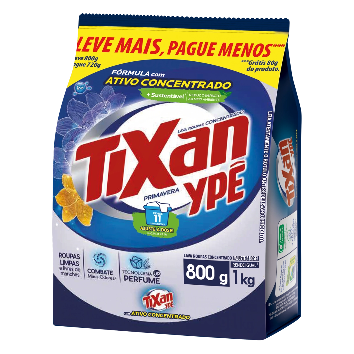 Lava-Roupas Pó Concentrado Primavera Tixan Ypê Pacote Leve 800g Pague 720g