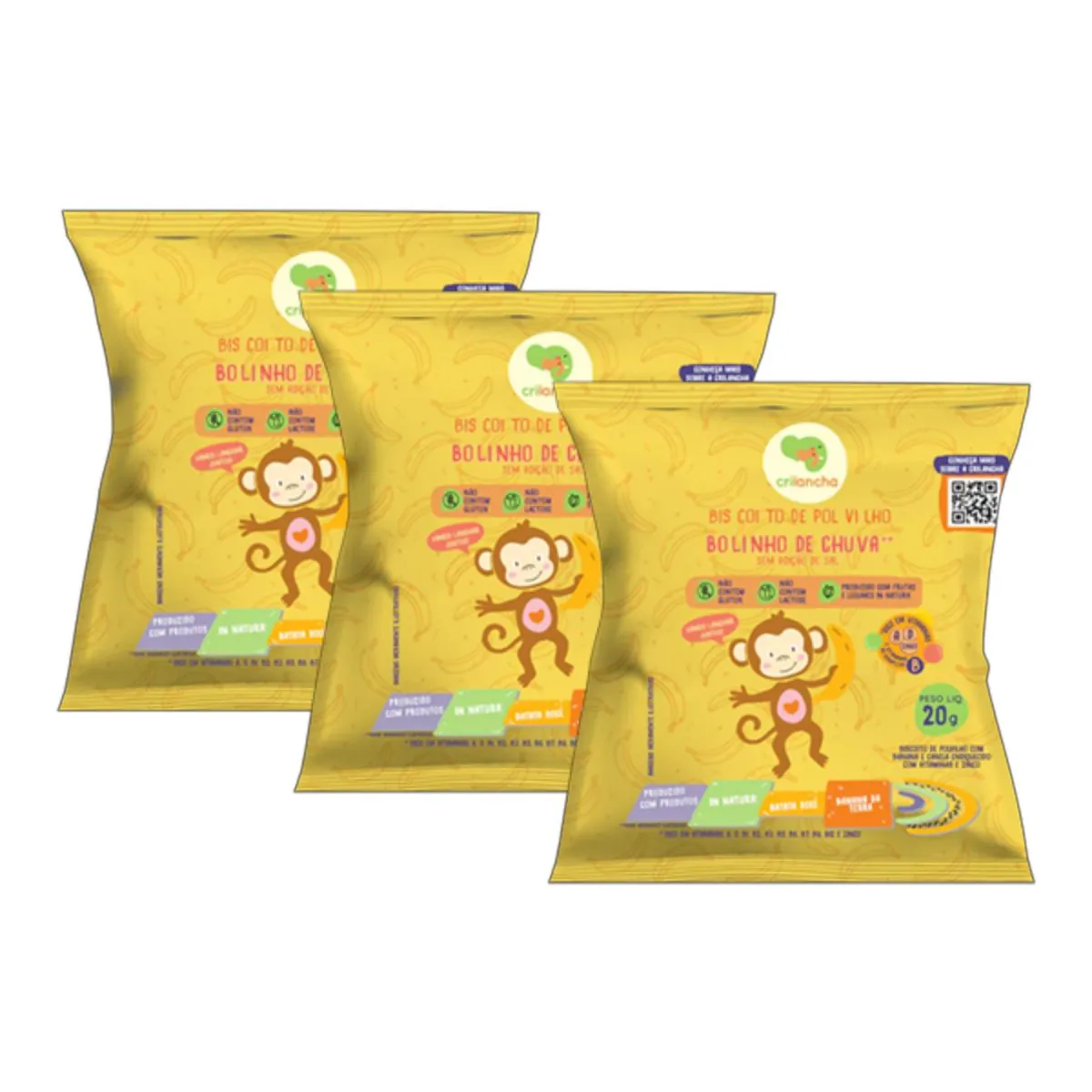 Kit 3X: Biscoito de Polvilho Bolinho de Chuva Vegano Crilancha 20g