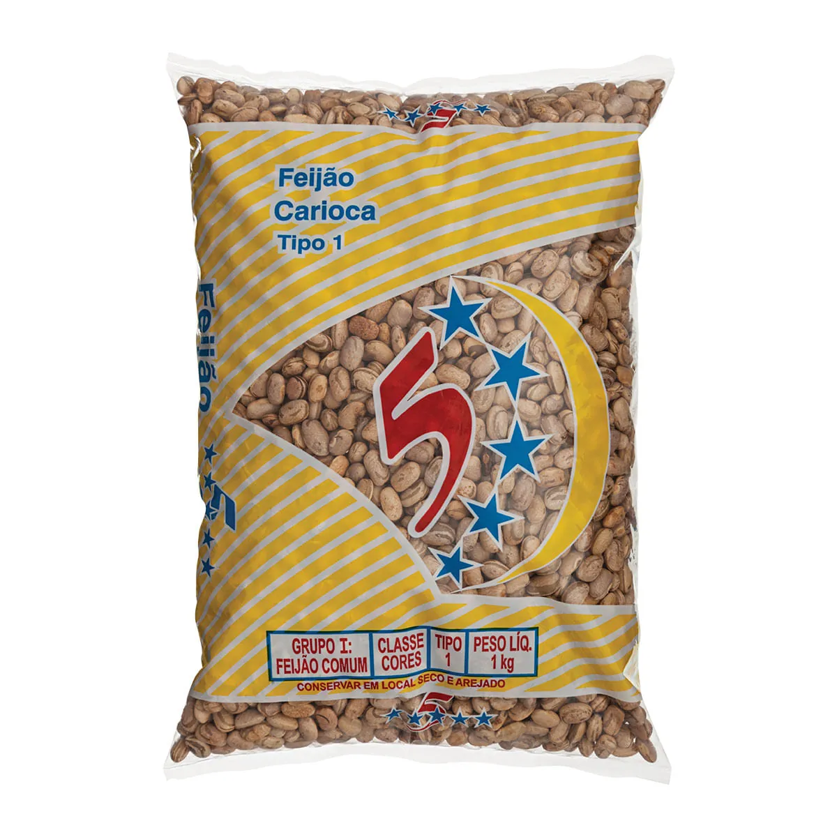 Feijão Carioca Tipo 1 5 Estrelas Pacote 1kg