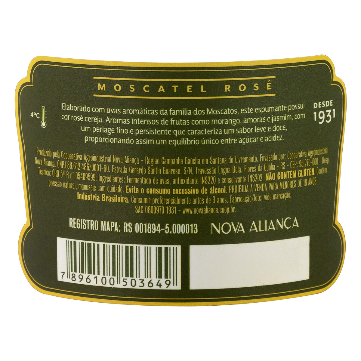 Espumante Brasileiro Rosé Aliança Moscatel Serra Gaúcha Garrafa 750ml
