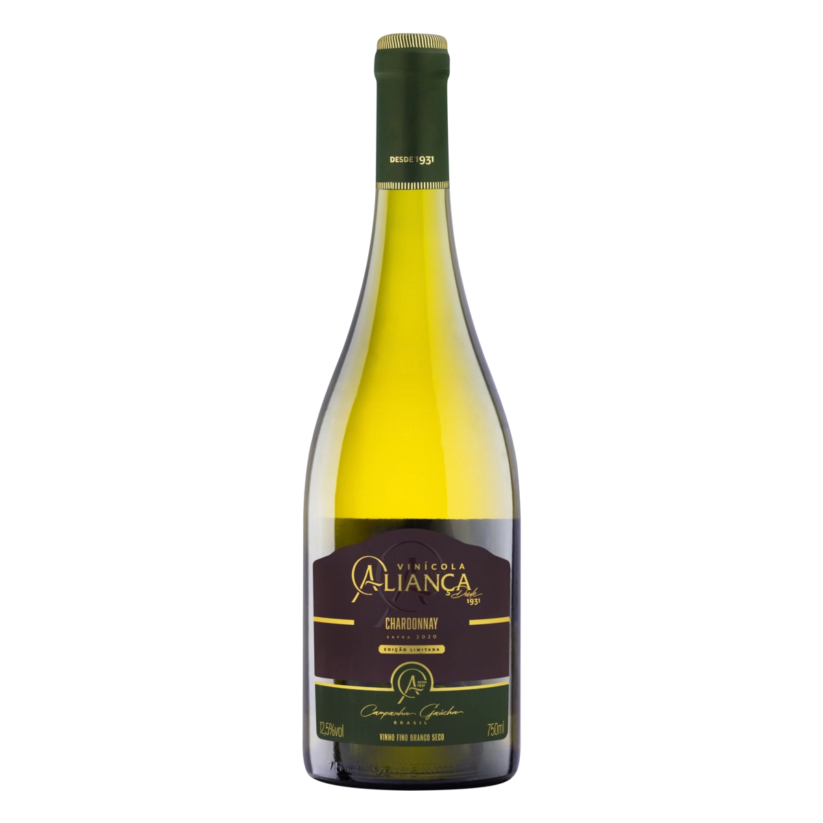 Vinho Brasileiro Branco Seco Aliança Chardonnay Campanha Gaúcha Garrafa 750ml