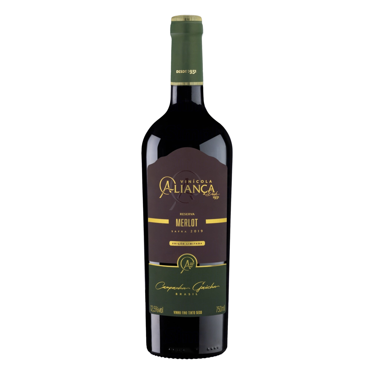 Vinho Brasileiro Tinto Seco Reserva Aliança Merlot Campanha Gaúcha Garrafa 750ml