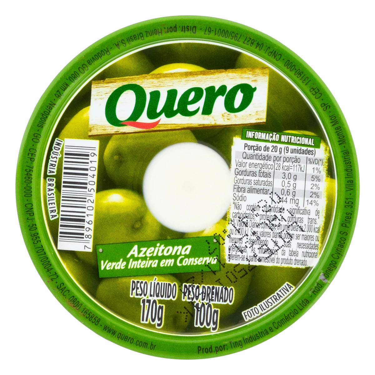 Azeitona Verde Em Conserva Inteira Quero Vidro 100g