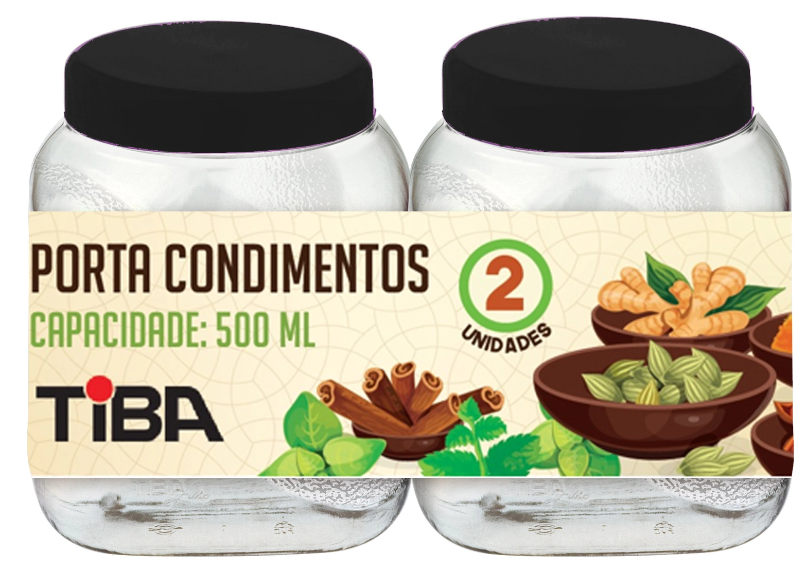 Conjunto Mantimento Tiba Tampa Preta 500ml C/2 Unidades