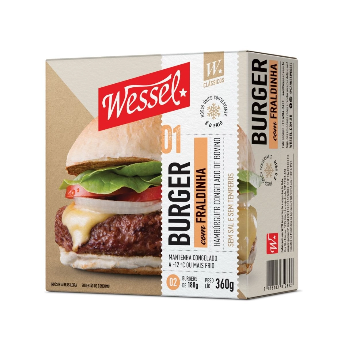 Hambúrguer de Carne Bovina Fraldinha Wessel Caixa 360g