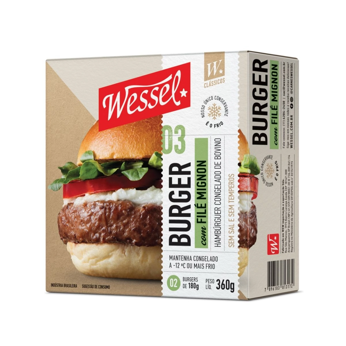 Hambúrguer de Carne Bovina Filé Mignon Wessel Caixa 360g 2 Unidades