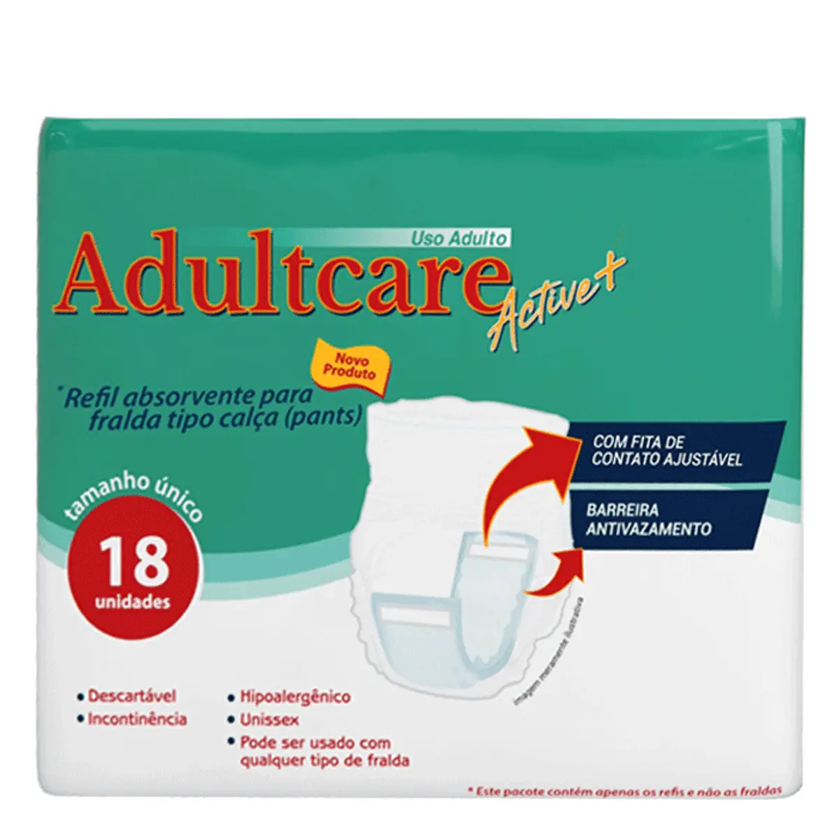 Refil De Absorvente Active Para Fralda Tipo Calça Tamanho Unico Descartaveis Adultcare 18un