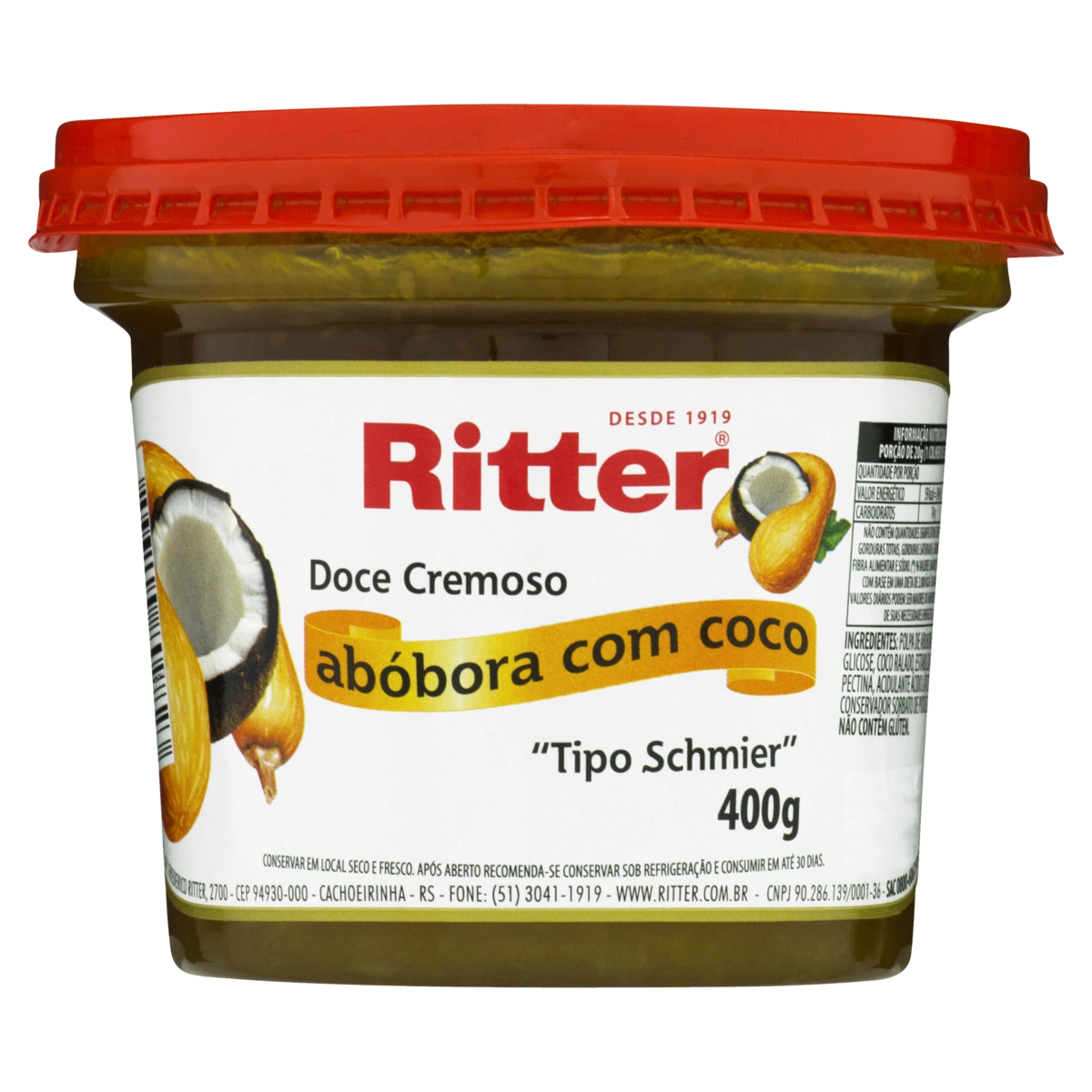 Doce Cremoso Schmier Abóbora Com Coco Ritter Pote 400g